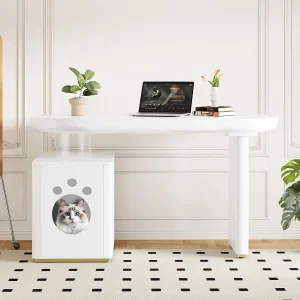 Bureau met dierenmand – 117 x 50 x 76 cm – stabiel en modern – Franse stijl – MDF – wit Bureau met dierenmand – 117 x 50 x 76 cm – stabiel en modern – Franse stijl – MDF – wit