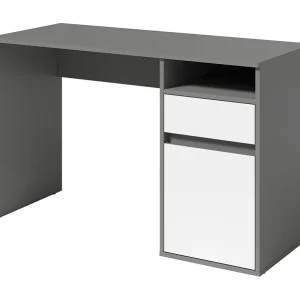 Bureau BILOU grijs en wit – 1 lade, 1 deur en 2 vakken – Moderne uitstraling en praktische opbergruimte Bureau BILOU grijs en wit – 1 lade, 1 deur en 2 vakken – Moderne uitstraling en praktische opbergruimte