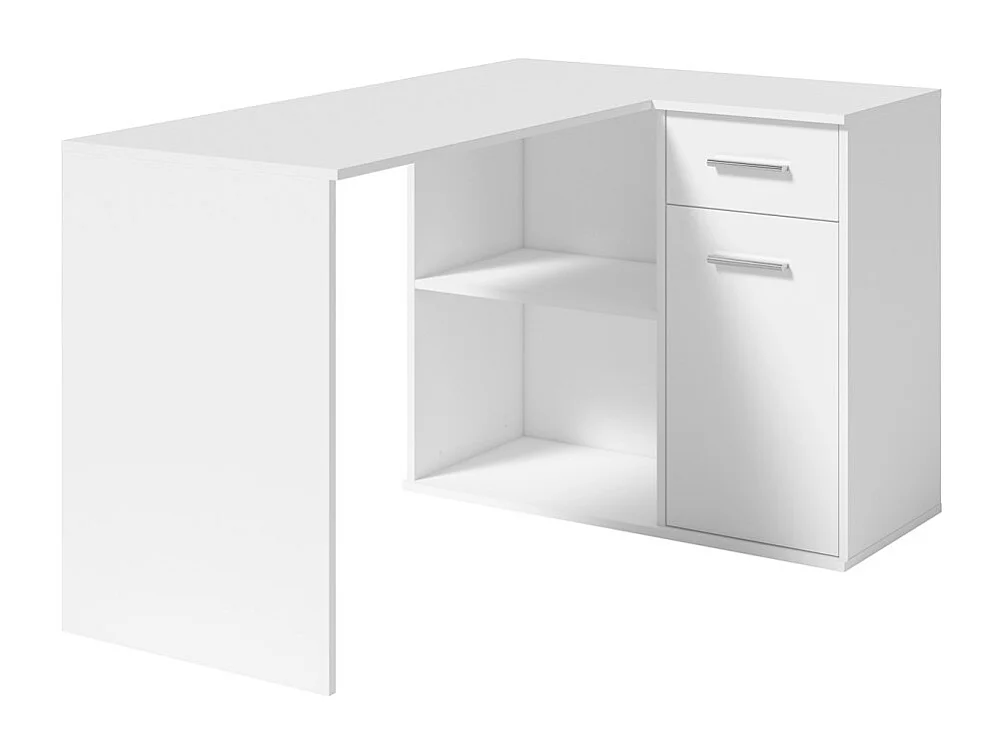 Bureau d'angle LYMA blanc – 1 lade, 1 deur en 2 vakken – Compact, praktisch en modern