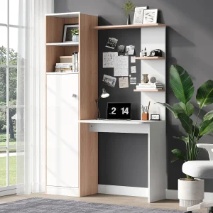 Bureau met opbergruimte – 123,5 x 45 x 168,5 cm – kast met deuren + open plank – MDF – wit