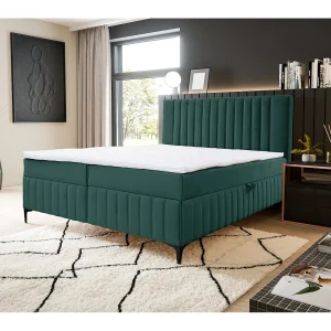 Boxspringbed QUANT met 2 bedbakken, gestoffeerd bed Afmetingen: 140×200, kleur: groen, veloursstof, tweepersoonsbed met Bonell-matras incl. topper Boxspringbed QUANT met 2 bedbakken, gestoffeerd bed Afmetingen: 140×200, kleur: groen, veloursstof, tweepersoonsbed met Bonell-matras incl. topper