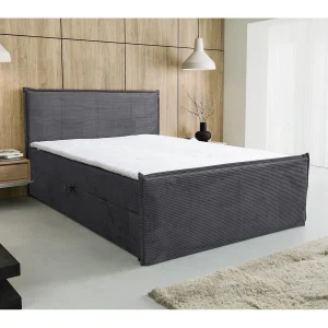 Boxspringbed Vanessa met 2 bedbakken, gestoffeerd bed Afmetingen: 160×200, kleur: grijs, corduroy, tweepersoonsbed met Bonell-matras incl. topper