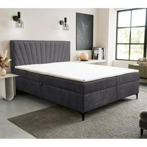 Boxspringbed Cimone met 2 bedbakken, gestoffeerd bed Afmetingen: 140×200 cm, kleur: donkergrijs, veloursstof, tweepersoonsbed met Bonell-matras incl. topper Boxspringbed Cimone met 2 bedbakken, gestoffeerd bed Afmetingen: 140×200 cm, kleur: donkergrijs, veloursstof, tweepersoonsbed met Bonell-matras incl. topper