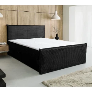 Boxspringbed Vanessa met 2 bedbakken, gestoffeerd bed Afmetingen: 140×200, kleur: zwart, corduroy, tweepersoonsbed met Bonell-matras incl. topper