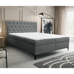 Boxspringbed Calipso met 2 bedbakken, gestoffeerd bed Afmetingen: 180×200, kleur: grijs, veloursstof, tweepersoonsbed met Bonell-matras incl. topper Boxspringbed Calipso met 2 bedbakken, gestoffeerd bed Afmetingen: 180×200, kleur: grijs, veloursstof, tweepersoonsbed met Bonell-matras incl. topper