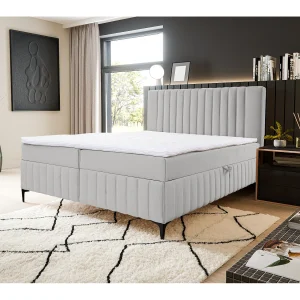 Boxspringbed QUANT met 2 bedbakken, gestoffeerd bed Afmetingen: 140×200, kleur: beige, veloursstof, tweepersoonsbed met Bonell-matras incl. topper Boxspringbed QUANT met 2 bedbakken, gestoffeerd bed Afmetingen: 140×200, kleur: beige, veloursstof, tweepersoonsbed met Bonell-matras incl. topper