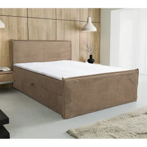Boxspringbed Vanessa met 2 bedbakken, gestoffeerd bed Afmetingen: 160×200, kleur: bruin, corduroy, tweepersoonsbed met Bonell-matras incl. topper