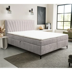 Boxspringbed Cimone met 2 bedbakken, gestoffeerd bed Afmetingen: 160×200 cm, kleur: beige, veloursstof, tweepersoonsbed met Bonell-matras incl. topper Boxspringbed Cimone met 2 bedbakken, gestoffeerd bed Afmetingen: 160×200 cm, kleur: beige, veloursstof, tweepersoonsbed met Bonell-matras incl. topper