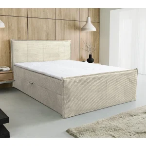 Boxspringbed Vanessa met 2 bedbakken, gestoffeerd bed Afmetingen: 140×200, kleur: beige, corduroy, tweepersoonsbed met Bonell-matras incl. topper