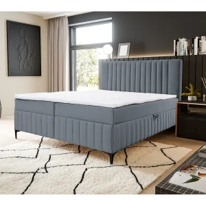 Boxspringbed QUANT met 2 bedbakken, gestoffeerd bed Afmetingen: 160×200, kleur: grijs, veloursstof, tweepersoonsbed met Bonell-matras incl. topper Boxspringbed QUANT met 2 bedbakken, gestoffeerd bed Afmetingen: 160×200, kleur: grijs, veloursstof, tweepersoonsbed met Bonell-matras incl. topper