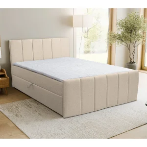 Boxspringbed CLAUDINE met 2 bedbakken, gestoffeerd bed Afmetingen: 180×200, kleur: beige, veloursstof, tweepersoonsbed met Bonell-matras incl. topper Boxspringbed CLAUDINE met 2 bedbakken, gestoffeerd bed Afmetingen: 180×200, kleur: beige, veloursstof, tweepersoonsbed met Bonell-matras incl. topper