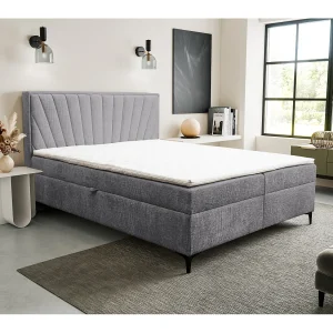 Boxspringbed Cimone met 2 bedbakken, gestoffeerd bed Afmetingen: 160×200 cm, kleur: grijs, veloursstof, tweepersoonsbed met Bonell-matras incl. topper Boxspringbed Cimone met 2 bedbakken, gestoffeerd bed Afmetingen: 160×200 cm, kleur: grijs, veloursstof, tweepersoonsbed met Bonell-matras incl. topper