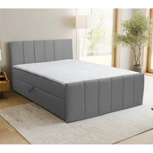 Boxspringbed CLAUDINE met 2 bedbakken, gestoffeerd bed Afmetingen: 140×200, kleur: grijs, veloursstof, tweepersoonsbed met Bonell-matras incl. topper Boxspringbed CLAUDINE met 2 bedbakken, gestoffeerd bed Afmetingen: 140×200, kleur: grijs, veloursstof, tweepersoonsbed met Bonell-matras incl. topper