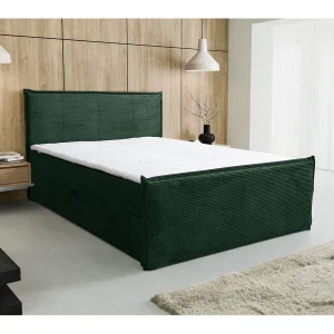 Boxspringbed Vanessa met 2 bedbakken, gestoffeerd bed Afmetingen: 180×200, kleur: groen, corduroy, tweepersoonsbed met Bonell-matras incl. topper