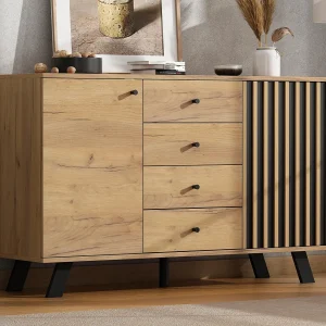 Buffet 120×38×75 cm – 4 laden en 2 deuren – MDF – naturel Buffet 120×38×75 cm – 4 laden en 2 deuren – MDF – naturel