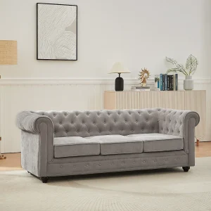 Grijze stoffen 3-zitsbank CHESTERFIELD