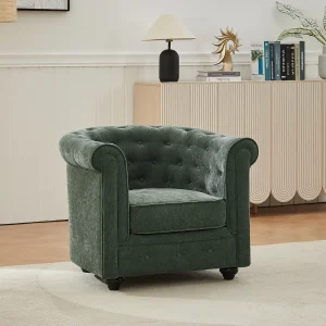 Groene stoffen fauteuil in de mythische CHESTERFIELD vorm