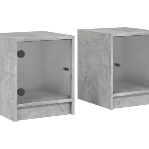 Butte Nachtkastjes met glazen deuren 2 st 35x37x42 cm betongrijs Butte Nachtkastjes met glazen deuren 2 st 35x37x42 cm betongrijs