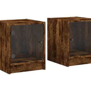 Butte Nachtkastjes met glazen deuren 2 st 35x37x42 cm gerookt eiken Butte Nachtkastjes met glazen deuren 2 st 35x37x42 cm gerookt eiken