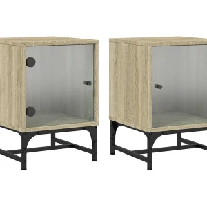 Brussels  Nachtkastjes met glazen deuren 2 st 35x37x50 cm sonoma eiken
