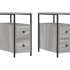 Chase City  Nachtkastjes 2 st 30x60x60 cm bewerkt hout grijs sonoma eiken