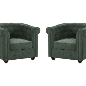 Set van 2 stoffen fauteuils in de kleur groen CHESTERFIELD Set van 2 stoffen fauteuils in de kleur groen CHESTERFIELD