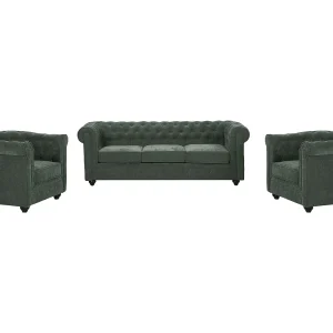 3-zitsbank en 2 fauteuils in groene stof CHESTERFIELD 3-zitsbank en 2 fauteuils in groene stof CHESTERFIELD
