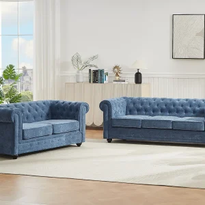 3-zits en 2-zits sofa's in blauwe stof CHESTERFIELD 3-zits en 2-zits sofa's in blauwe stof CHESTERFIELD