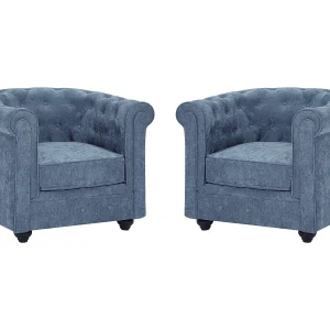 Set van 2 stoelen in blauwe stof CHESTERFIELD Set van 2 stoelen in blauwe stof CHESTERFIELD