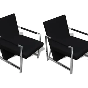 Bureaustoel | Fauteuils 2 st met chroom frame kunstleer zwart Bureaustoel | Fauteuils 2 st met chroom frame kunstleer zwart