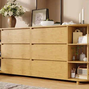 Buffet eikenlook 160x40x75cm – met 6 lades – met open planken – romaanse stijl – Natuur Buffet eikenlook 160x40x75cm – met 6 lades – met open planken – romaanse stijl – Natuur