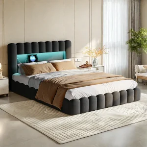 Bubbelbed 180 x 200 cm, met LED en USB, met opbergruimte, met lattenbodem, Grijs Bubbelbed 180 x 200 cm, met LED en USB, met opbergruimte, met lattenbodem, Grijs