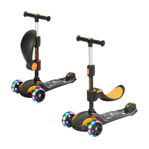 BremToy Kinderstep met Afneembare Zitstoel en PU LED-wielen, Opvouwbare Kinderstep voor Kinderen van 2 tot 12 Jaar
