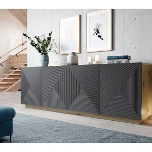 Buffet 4 deuren in hout lamellen 200×43 cm