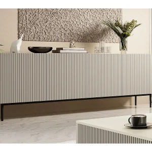 Buffet 4 deuren in kasjmier met zwart metalen voet 200×45 cm