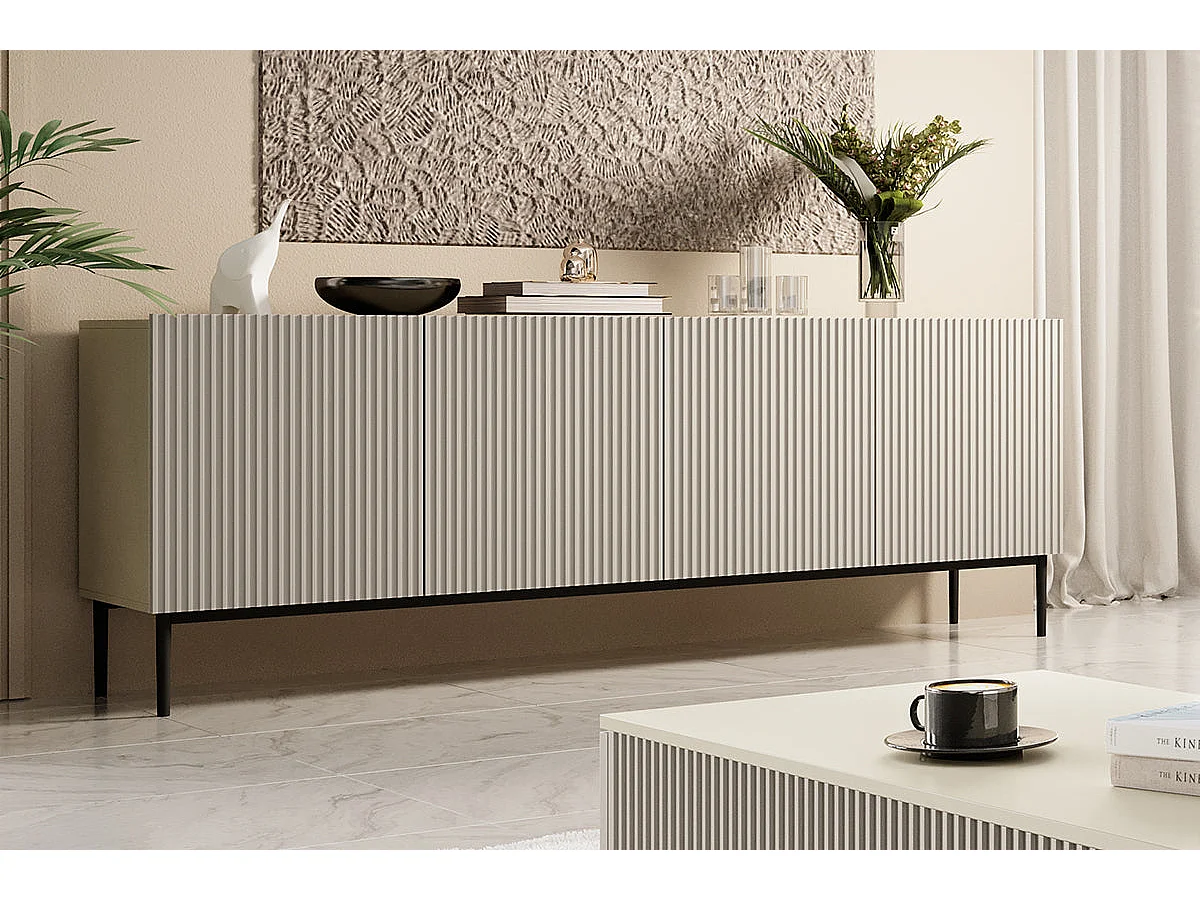 Buffet 4 deuren in kasjmier met zwart metalen voet 200x45 cm