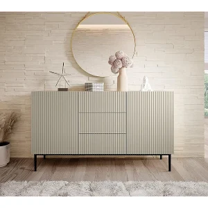 Buffet 2 deuren 3 laden centraal kasjmier met metaal bont zwart 150×45 cm