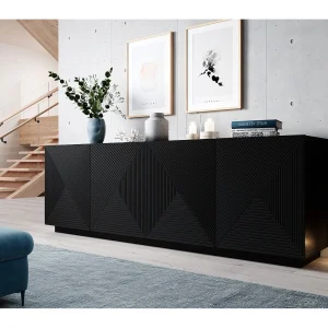 Buffet 4 deuren en bois lamellé noir 200×43 cm Buffet 4 deuren en bois lamellé noir 200×43 cm