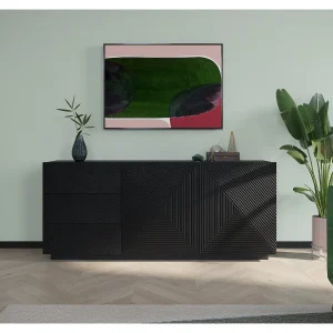 Buffet 2 deuren 3 laden zwart in gelaagd hout 167×43 cm