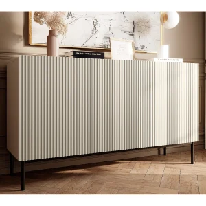 Buffet 3 deuren in kasjmier met zwart metalen voet 150×45 cm Buffet 3 deuren in kasjmier met zwart metalen voet 150×45 cm