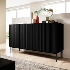 Buffet noir 3 deuren met zwart metalen voet 150×45 cm