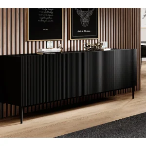 Buffet noir 4 deuren met zwart metalen voet 200×45 cm