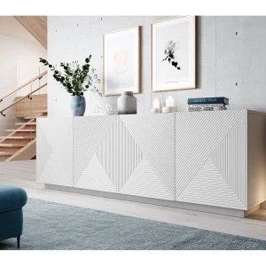 Buffet 4 deuren in hout lamellé blanco 200×43 cm Buffet 4 deuren in hout lamellé blanco 200×43 cm