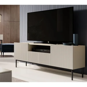 Cashmere TV-meubel met 2 deuren en 1 lade met zwart metalen voet 150x45cm Cashmere TV-meubel met 2 deuren en 1 lade met zwart metalen voet 150x45cm