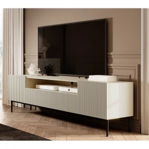 Cashmere TV-meubel met 2 deuren en 2 lades met zwart metalen voet 200×45 cm Cashmere TV-meubel met 2 deuren en 2 lades met zwart metalen voet 200×45 cm