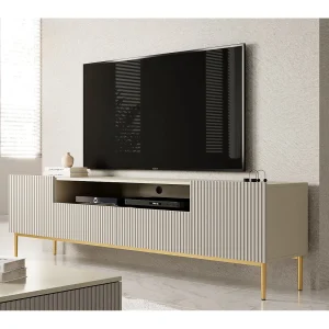 Cashmere TV-meubel met 2 deuren en 2 lades met gouden metalen voet 200×45 cm Cashmere TV-meubel met 2 deuren en 2 lades met gouden metalen voet 200×45 cm