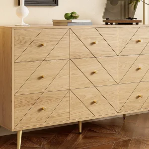Buffet 120x39x80cm – met 9 lades – met metalen poten – spaanplaat – Natuur Buffet 120x39x80cm – met 9 lades – met metalen poten – spaanplaat – Natuur