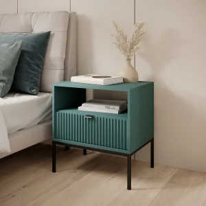 Chevet tafel 1 lade met metalen pieds zwart 54×56 cm Chevet tafel 1 lade met metalen pieds zwart 54×56 cm