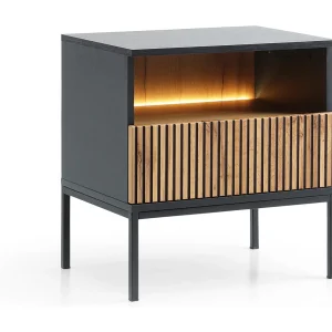 Chevettafel met 1 lade en geïntegreerde LED Zwart-Wit 54×56 cm