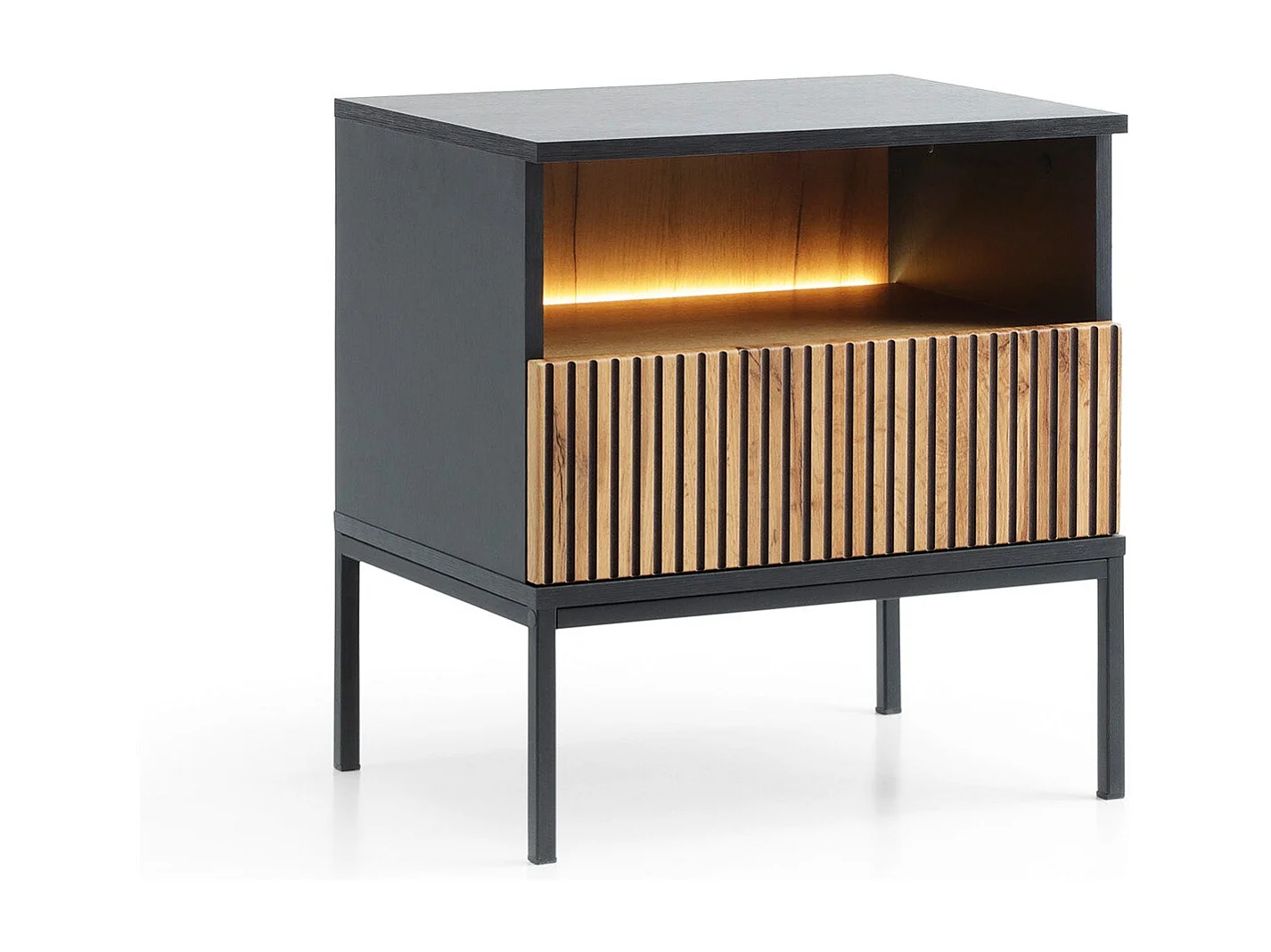 Chevettafel met 1 lade en geïntegreerde LED Zwart-Wit 54x56 cm